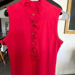 Tory Burch Vibrant Red Ruffled Tank Top